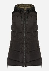 Born2be - Czarna Pikowana Kamizelka Dwustronna z Kapturem i Troczkami Nevetiani. Typ kołnierza: kaptur. Kolor: czarny. Materiał: jeans. Styl: elegancki #5