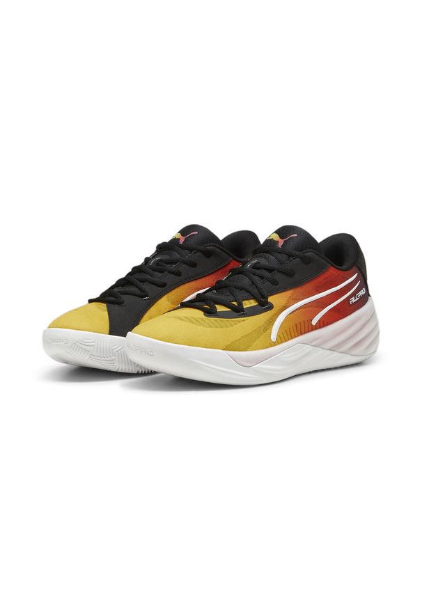 Buty koszykarskie męskie Puma All-pro Nitro Showtime. Zapięcie: sznurówki. Kolor: żółty, wielokolorowy, fioletowy. Materiał: materiał, syntetyk, tkanina. Szerokość cholewki: normalna