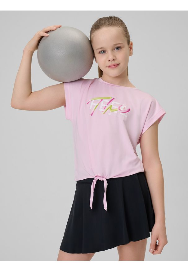 4f - 4F Crop-top sportowy szybkoschnący dziewczęcy - różowy 146/152 (10-12 lat). Kolor: różowy. Sezon: lato. Styl: sportowy