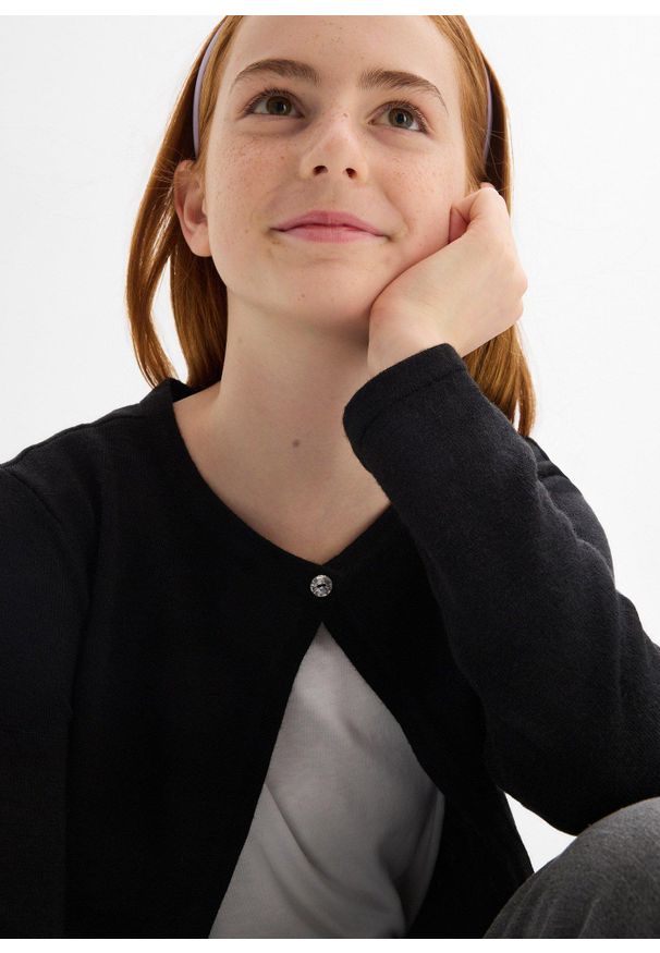 bonprix - Bolerko dzianinowe. Okazja: na co dzień. Kolor: czarny. Materiał: dzianina. Styl: casual