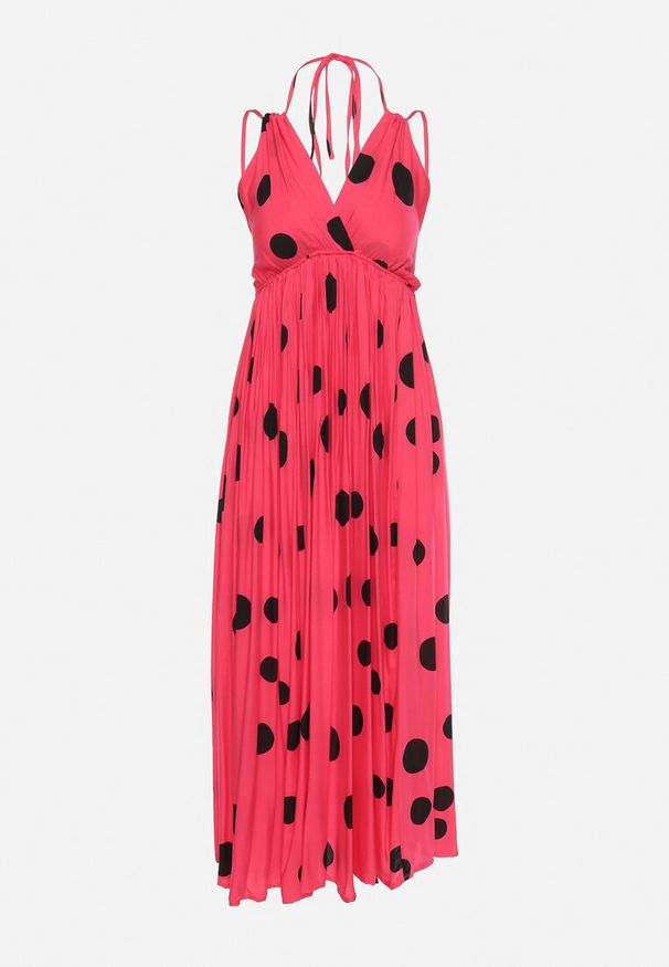 Born2be - Fuksjowa Rozkloszowana Sukienka z Wiskozy Wiązana na Szyiu i Plecach z Gumką w Pasie Jessmarie. Okazja: na co dzień. Kolor: różowy. Materiał: wiskoza. Styl: casual