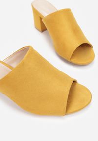 Born2be - Żółte Klapki Usinyera. Nosek buta: otwarty. Kolor: żółty. Materiał: skóra ekologiczna. Wzór: gładki. Obcas: na słupku #6