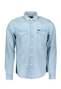 Lee - LEE WESTERN SHIRT MĘSKA KOSZULA JEANSOWA Z DŁUGIM RĘKAWEM LOGO HEATHER BLUE L643PLLI. Materiał: jeans. Długość rękawa: długi rękaw. Długość: długie