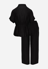 Renee - Czarny Komplet z Wiskozy Spodnie Wide Leg i Bluzka ze Ściągaczem w Talii Daemnell. Kolor: czarny. Materiał: wiskoza #4