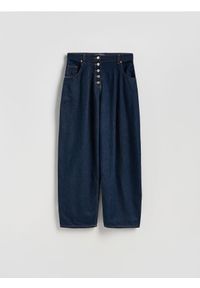 Reserved - Jeansy barrel z zakładkami - granatowy. Kolor: niebieski #1