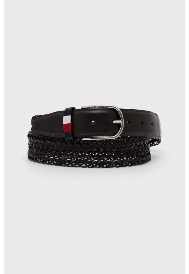 TOMMY HILFIGER - Tommy Hilfiger pasek skórzany BUSINESS BRAIDED 3.5 męski kolor brązowy. Kolor: brązowy. Materiał: skóra