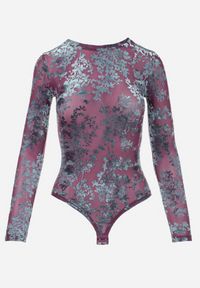 Born2be - Ciemnofioletowe Body z Welurowym Wzorem w Kwiaty Zevira. Okazja: na co dzień. Kolor: fioletowy. Materiał: welur. Długość rękawa: długi rękaw. Długość: długie. Wzór: kwiaty. Styl: casual #3