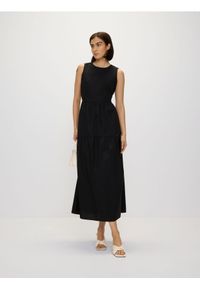 Reserved - Bawełniana sukienka maxi - czarny. Kolor: czarny. Materiał: bawełna. Długość: maxi