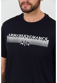 Armani Exchange - ARMANI EXCHANGE Granatowy męski t-shirt ze srebrnym logo, Rozmiar XXL. Kolor: niebieski #4