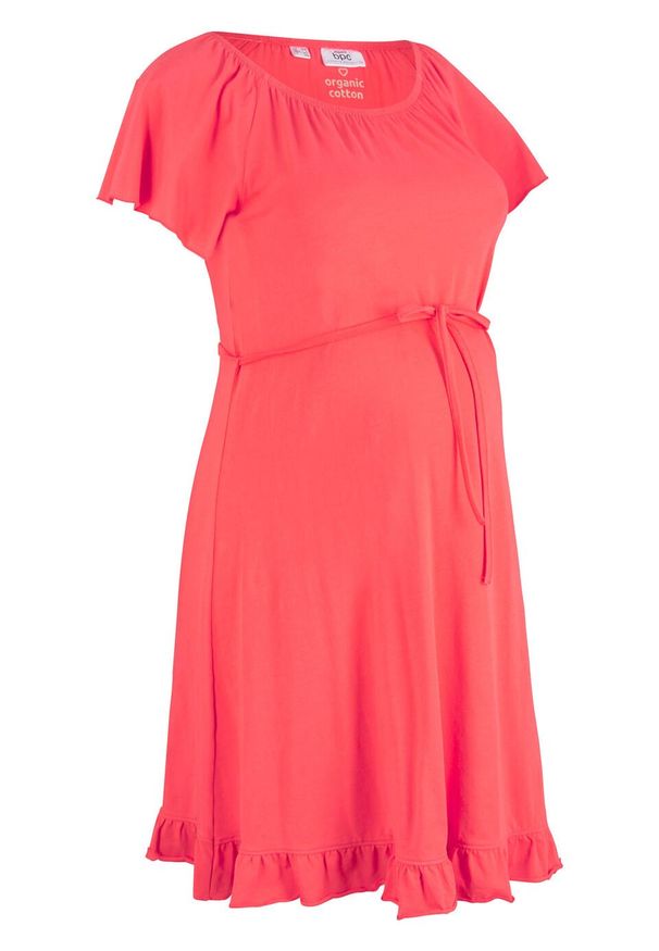 Sukienka ciążowa z bawełny organicznej bonprix koralowy. Kolekcja: moda ciążowa. Kolor: czerwony. Materiał: bawełna