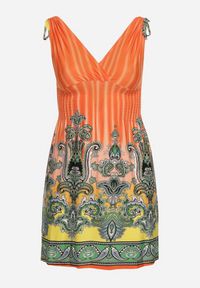 Born2be - Pomarańczowa Sukienka na Grubych Ramiączkach z Kopertową Górą o Rozkloszowanym Kroju Rissaline. Kolor: pomarańczowy. Długość rękawa: na ramiączkach. Wzór: aplikacja. Typ sukienki: kopertowe. Styl: elegancki, klasyczny #3