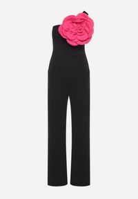 Born2be - Czarny Asymetryczny Kombinezon z Prostymi Długimi Nogawkami Ozdobiony Kwiatem Yillea. Okazja: na co dzień. Kolor: czarny. Długość: długie. Wzór: aplikacja, kwiaty. Styl: casual, elegancki #7