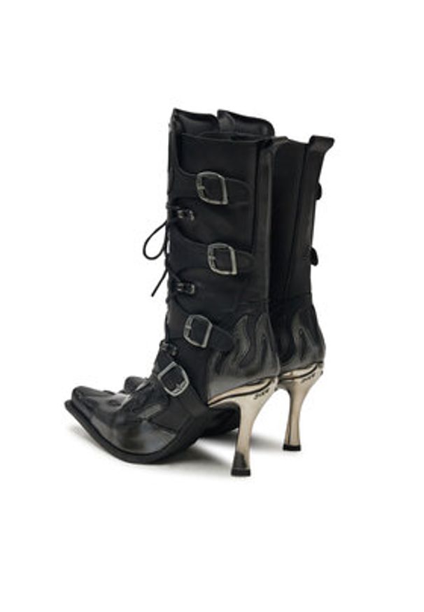 NEW ROCK Botki M-9591-S3 Czarny. Kolor: czarny. Materiał: skóra. Styl: rockowy