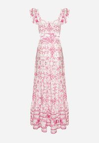 Born2be - Fuksjowa Sukienka w Ornamentny Wzór z Wycięciem Halionea. Okazja: na co dzień. Kolor: różowy. Sezon: lato. Styl: casual #7