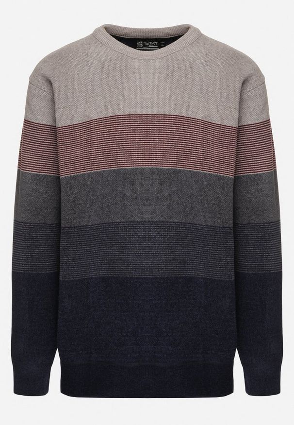 Born2be - Ciemnobeżowy Sweter z Wełną w Paski Ettarine. Okazja: na co dzień. Kolekcja: plus size. Kolor: beżowy. Materiał: wełna. Wzór: paski. Styl: klasyczny, casual, elegancki