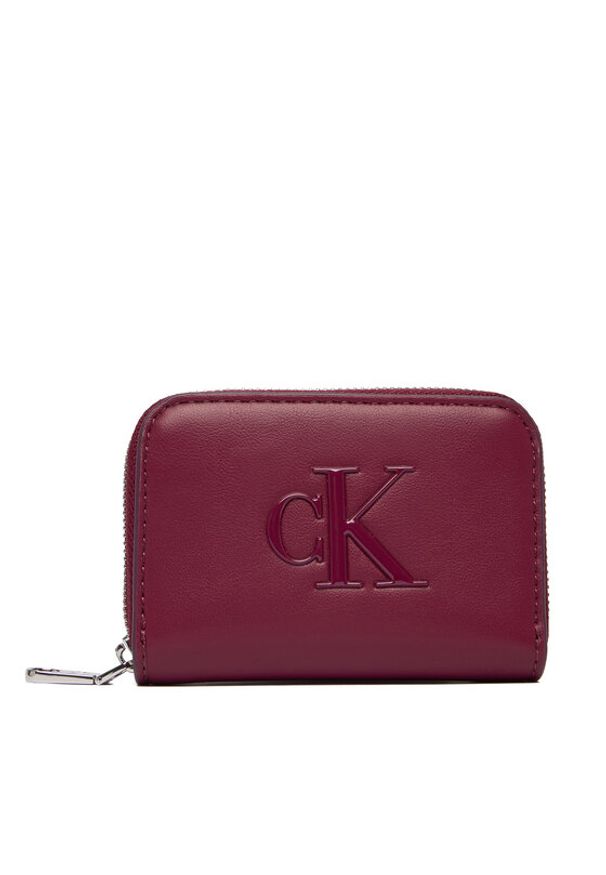 Calvin Klein Portfel Bold Ck Medium Zip Around LV04F1154G Bordowy. Kolor: czerwony. Materiał: skóra