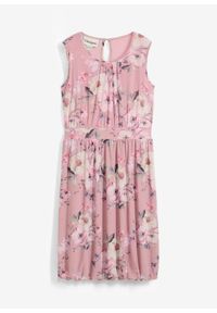 bonprix - Przewiewna wzorzysta sukienka z siateczki. Kolor: różowy. Materiał: materiał. Wzór: nadruk, aplikacja. Sezon: lato #1