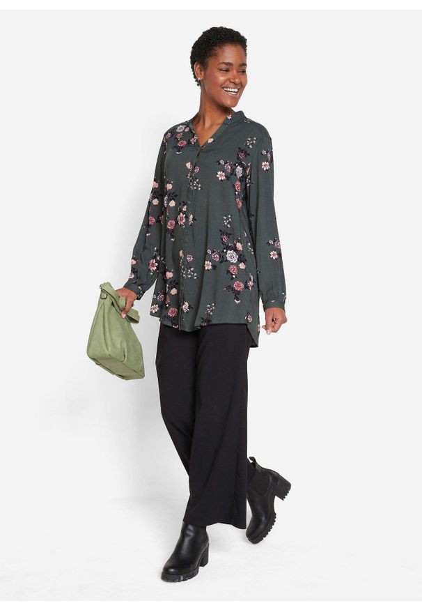bonprix - Długa tunika z wiskozy. Kolor: zielony. Materiał: wiskoza. Długość: długie