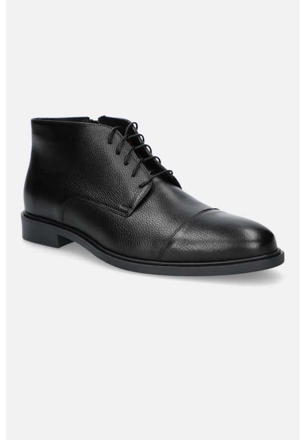 Lancerto - Buty Czarne Berlin. Wysokość cholewki: za kostkę. Nosek buta: otwarty. Zapięcie: sznurówki. Kolor: czarny. Materiał: skóra, jeans, tkanina. Szerokość cholewki: normalna. Sezon: wiosna, zima, jesień. Styl: elegancki