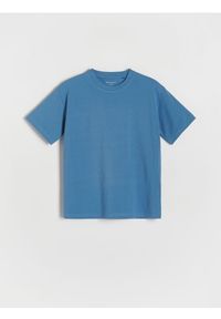 Reserved - Bawełniany t-shirt oversize - granatowy. Kolor: niebieski. Materiał: bawełna