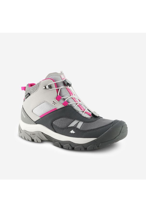 quechua - Buty turystyczne dla dzieci Crossrock Mid wodoodporne. Kolor: szary. Materiał: kauczuk. Szerokość cholewki: normalna. Sport: wspinaczka, turystyka piesza