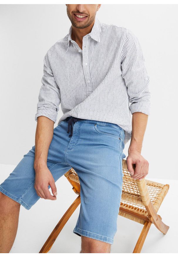 bonprix - Bermudy dresowe w optyce dżinsowych, w wygodnym fasonie, Regular Fit. Kolor: niebieski