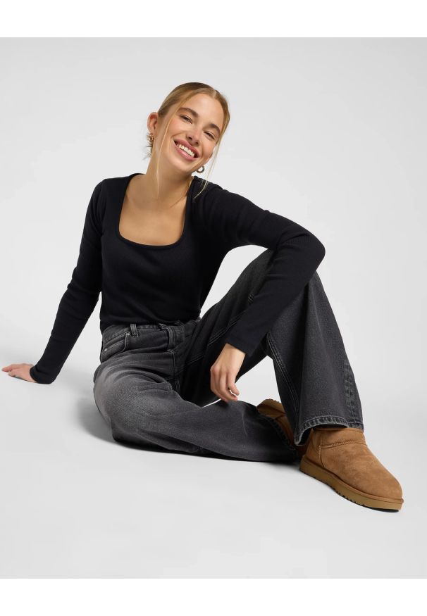 Lee - DAMSKIE SPODNIE LEE LOW SLUNG SLOUCH CHARRED BLACK 112371088