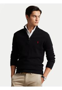 Polo Ralph Lauren Sweter 710859939003 Czarny Regular Fit. Typ kołnierza: polo. Kolor: czarny. Materiał: bawełna