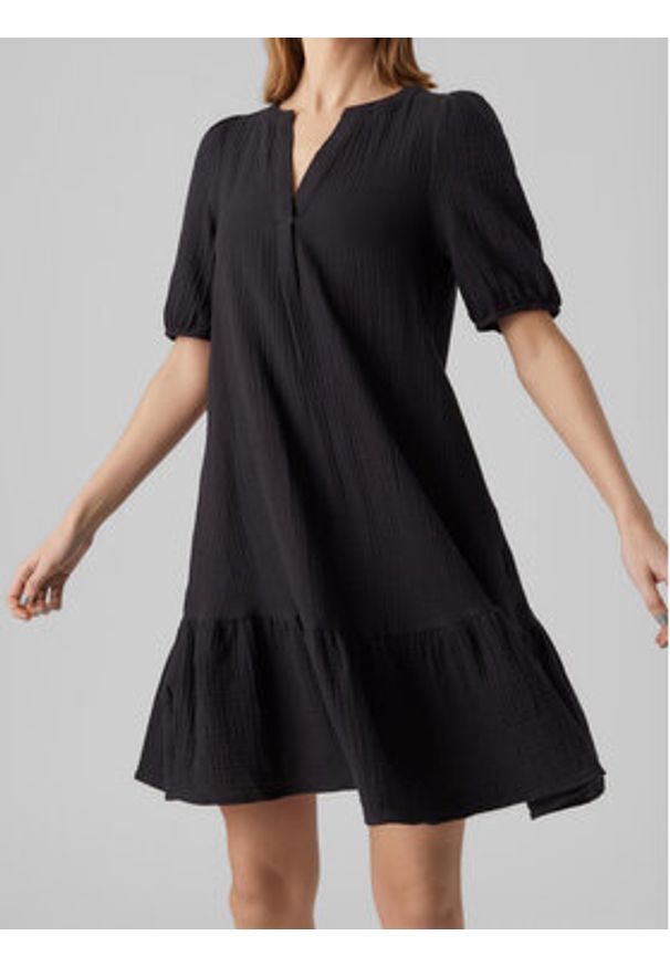 Vero Moda Sukienka codzienna Natali 10279682 Czarny Regular Fit. Okazja: na co dzień. Kolor: czarny. Materiał: bawełna. Typ sukienki: proste. Styl: casual