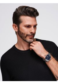 Ombre Clothing - Męska strukturalna dzianinowa koszulka - czarna V3 - Rozmiar: XXL. Kolor: czarny. Materiał: dzianina #6