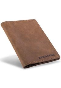 Skórzany cienki portfel slim wallet z miejscem na monety BRODRENE SW08 jasnobrązowy. Kolor: brązowy. Materiał: skóra #1
