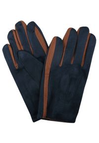 EM Men's Accessories - Miękkie i Delikatne Rękawiczki Męskie - Bawełniane - Granat z Brązem. Kolor: brązowy. Materiał: poliester, bawełna. Wzór: aplikacja. Sezon: zima, jesień #1