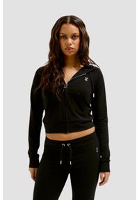 Juicy Couture - JUICY COUTURE Czarna bluza damska Single Jersey Ola Hoodie, Rozmiar XL. Kolor: czarny. Materiał: jersey