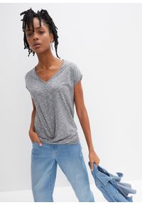 bonprix - T-shirt z mieszanki wiskozy. Typ kołnierza: dekolt w serek. Kolor: szary. Materiał: wiskoza. Długość rękawa: krótki rękaw. Długość: krótkie. Styl: elegancki #1