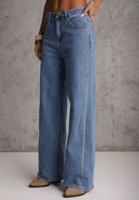 Renee - Niebieski Jeansowy Komplet z Bawełny Wide Leg Jeans i Kamizelka na Guziki Noena. Kolor: niebieski. Materiał: bawełna, jeans #2
