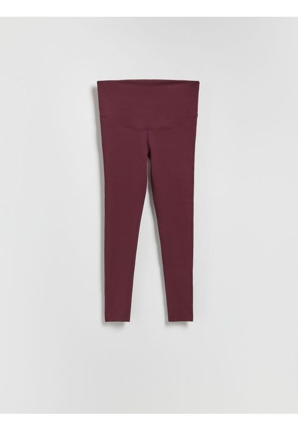 Reserved - Legginsy z wysokim pasem - mahoniowy. Kolor: brązowy. Materiał: dzianina