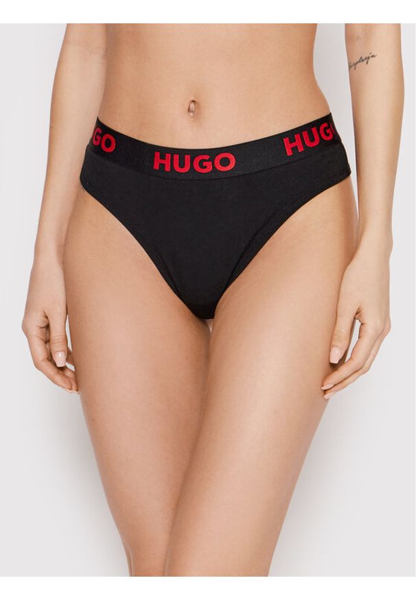 Hugo Stringi Thong Sporty Logo 50469651 Czarny. Kolor: czarny. Materiał: bawełna