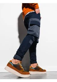 Ombre Clothing - Spodnie męskie joggery P998 - granatowe - L. Kolor: niebieski. Materiał: tkanina, elastan, bawełna