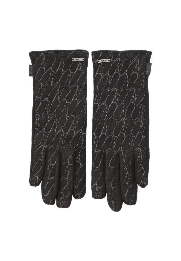 Czarne Ocieplane Wzorzyste Rękawiczki Damskie Anekke. Kolor: czarny. Materiał: materiał. Styl: elegancki, casual