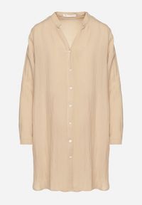 Born2be - Beżowa Sukienka Oversize z Bawełny o Prostym Kroju Koszulowym Elanistra. Okazja: na co dzień. Kolor: beżowy. Materiał: bawełna. Typ sukienki: proste, oversize, koszulowe. Styl: casual, elegancki #4