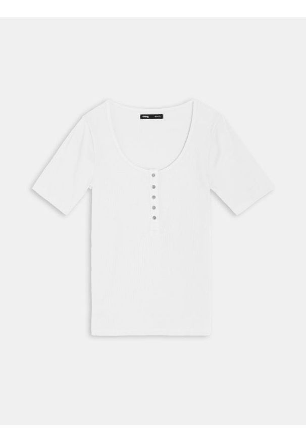 Sinsay - Prążkowana koszulka z guzikami - biały. Kolor: biały. Materiał: prążkowany