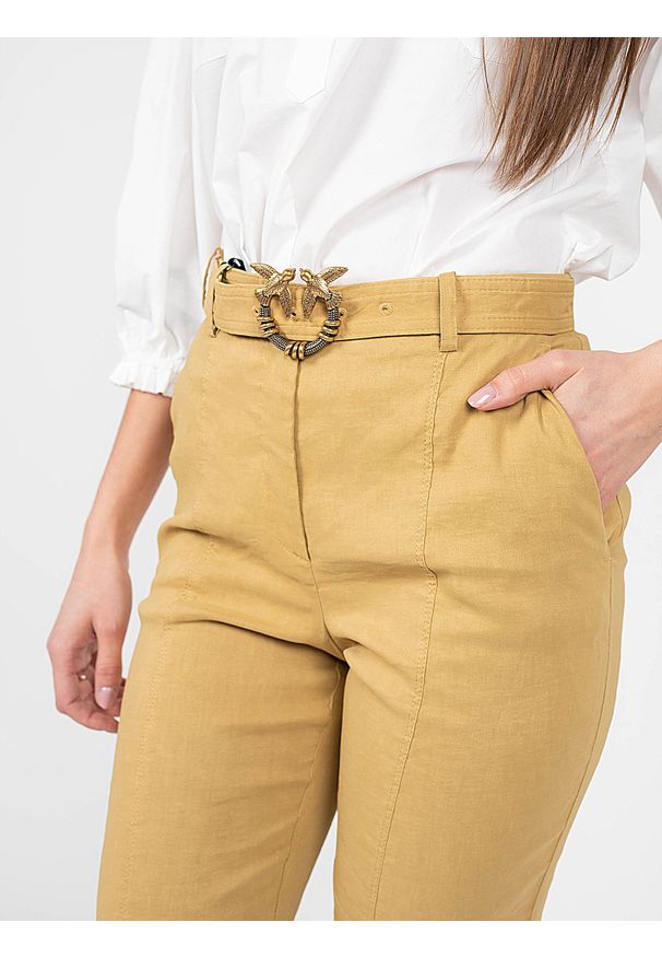 Pinko Spodenki Bellona | 1G17CW 7435 | Bellona | Kobieta | Beżowy. Okazja: na co dzień. Stan: podwyższony. Kolor: beżowy. Materiał: elastan, len, wiskoza. Styl: casual