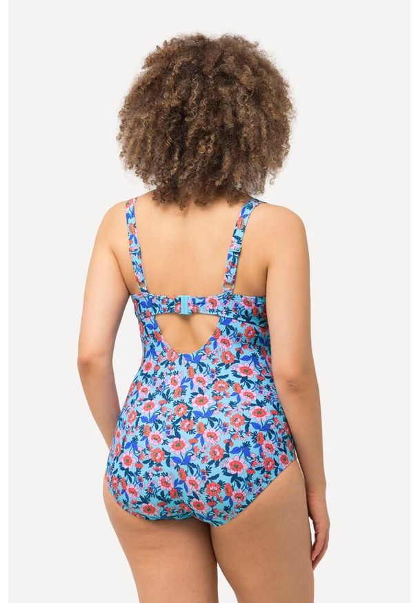 ULLA POPKEN - Damski Strój kąpielowy miękkie miseczki fiszbiny regulowane ramiączka. Kolekcja: plus size. Kolor: niebieski. Materiał: elastan, poliamid, materiał