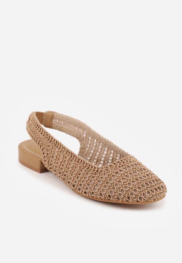 Renee - Ciemnobeżowe Balerinki Slingback VICES z Cholewką z Plecionki Lilinova. Kolor: beżowy. Materiał: len. Szerokość cholewki: normalna. Styl: elegancki, boho