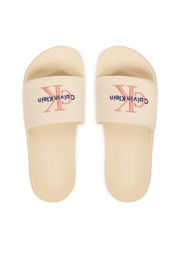 Calvin Klein Klapki Ess Slide Cv HW0HW02958 Beżowy. Kolor: beżowy. Materiał: materiał