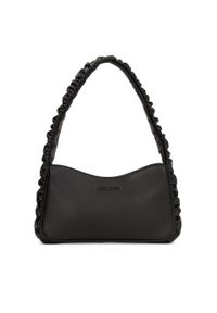 Kazar - Czarna skórzana torebka baguette z falbanką. Kolor: czarny. Wzór: aplikacja. Materiał: skórzane. Rodzaj torebki: na ramię #1