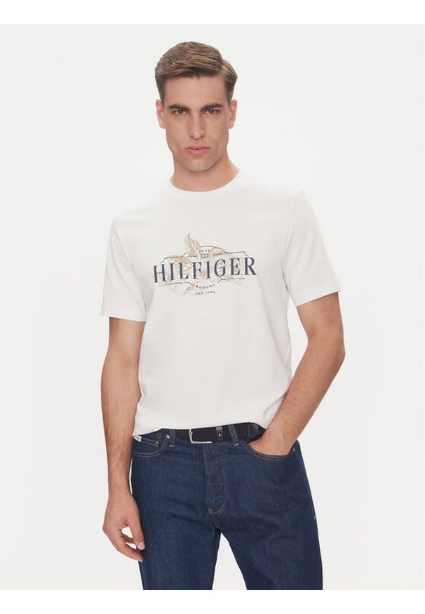 TOMMY HILFIGER - Tommy Hilfiger T-Shirt Tropical Floral MW0MW39353 Biały Regular Fit. Kolor: biały. Materiał: bawełna