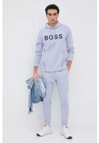 BOSS - Boss Bluza Athleisure męska z kapturem z nadrukiem. Okazja: na co dzień. Typ kołnierza: kaptur. Kolor: niebieski. Wzór: nadruk. Styl: casual #5