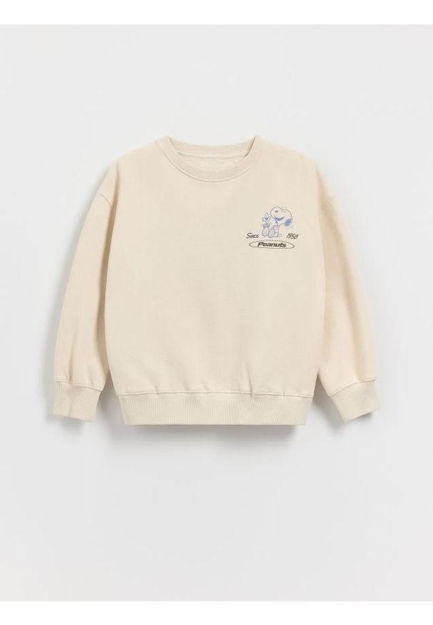 Reserved - Bluza z nadrukiem Snoopy - beżowy. Kolor: beżowy. Materiał: bawełna, dzianina. Wzór: nadruk