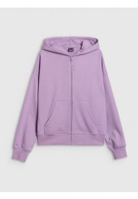 4f - 4F Bluza dresowa rozpinana z kapturem damska - fioletowa S. Typ kołnierza: kaptur. Kolor: fioletowy. Materiał: dresówka